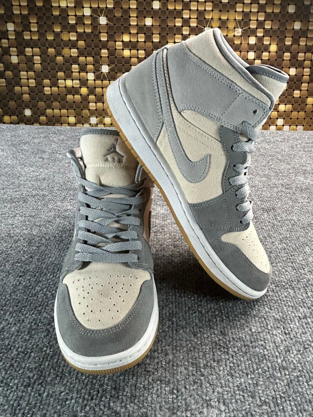 Air Jordan 1 Mid SE Grey Fog Coconut Milk Canvas Suede Men's Size 8